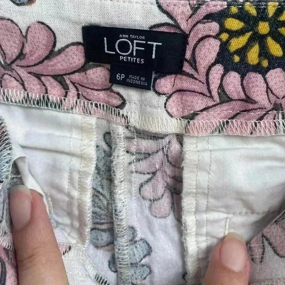 Ann Taylor Loft women’s floral linen shorts cream pink green 6P removable belt - Picture 8 of 8